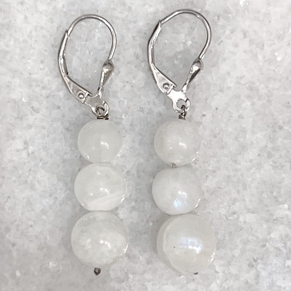 Jewelry - Kuisa Rainbow Moonstone Vertical Trilogy Lever Back S925 Dangle Earrings